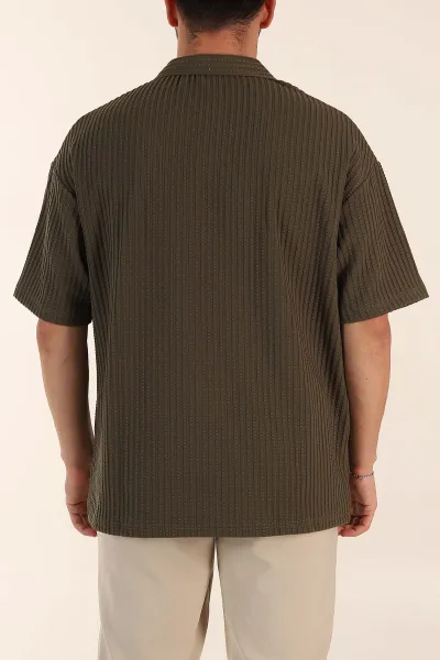 Haki Relaxed Fit Waffle Dokulu Patlı Polo Yaka Erkek Tişört 370296