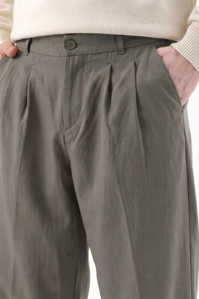 Haki Sidney Kumaş Baggy Cep Detaylı Erkek Pantolon 491715