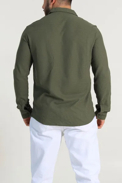 Haki Slim Fit Petek Dokulu Uzun Kollu Erkek Gömlek 325210