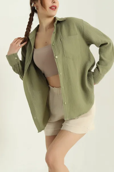 haki-tek-cep-bayan-muslin-gomlek-336829