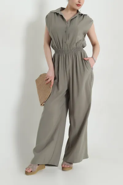 haki-tencel-bel-lastikli-dugmeli-kadin-tulum-459373