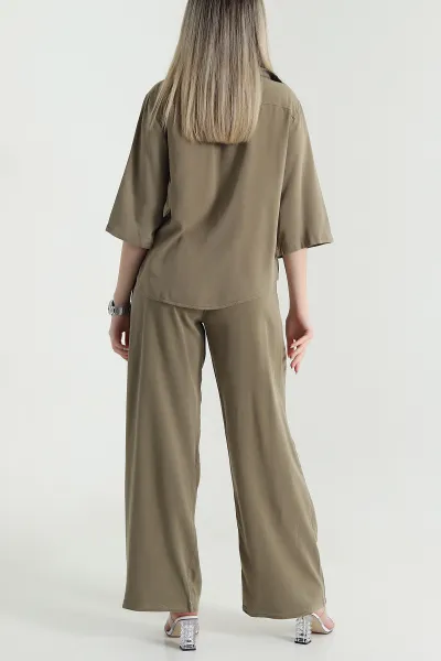 Haki Tencel Gömlek Pantolon Kadın İkili Takım 469724