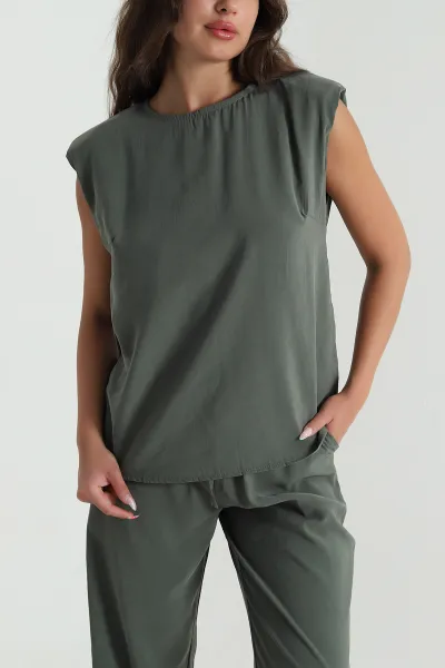 Haki Tencel Kumaş Vatkalı Kadın İkili Takım 471665