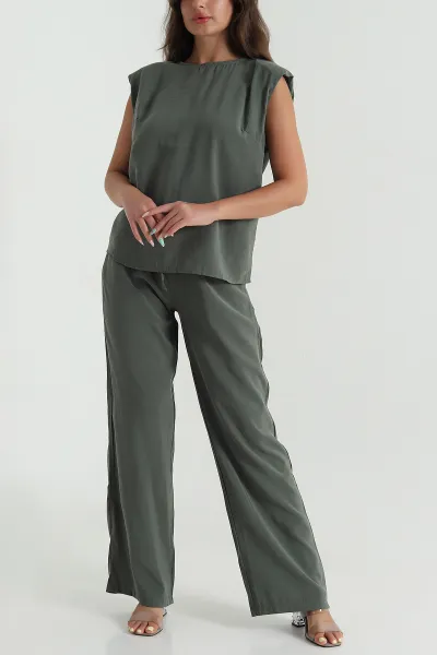 Haki Tencel Kumaş Vatkalı Kadın İkili Takım 471665