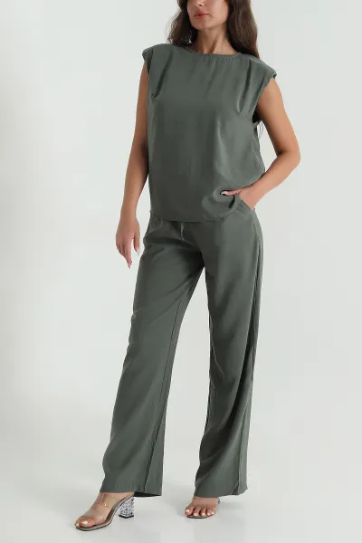 Haki Tencel Kumaş Vatkalı Kadın İkili Takım 471665