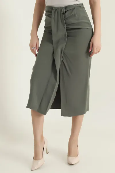 Haki Tencel Modal Twil Kadın Etek 434019