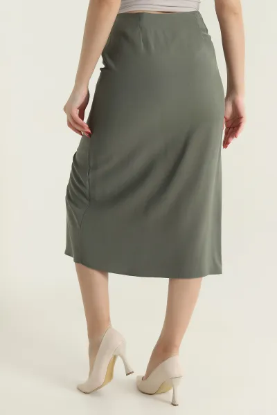 Haki Tencel Modal Twil Kadın Etek 434019