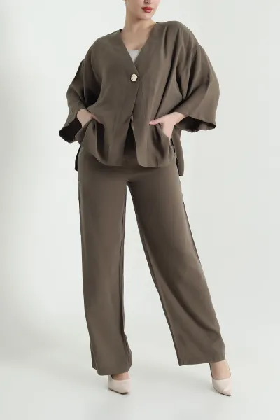 Haki Tencel Pantolon Bluz Kadın İkili Takım 440598