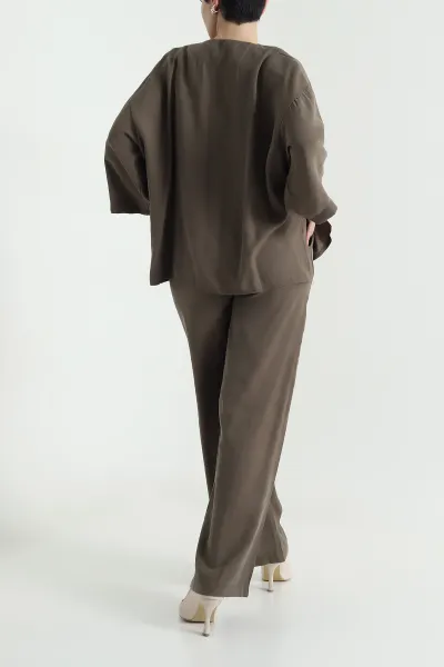 Haki Tencel Pantolon Bluz Kadın İkili Takım 440598