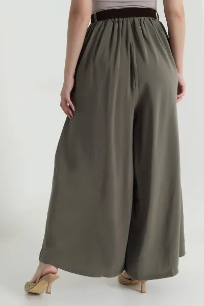 Haki Tencel Pileli Kadın Pantolon 465928