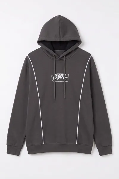 Haki Üç İp Şardonlu Kapüşonlu Erkek Sweatshirt 500073