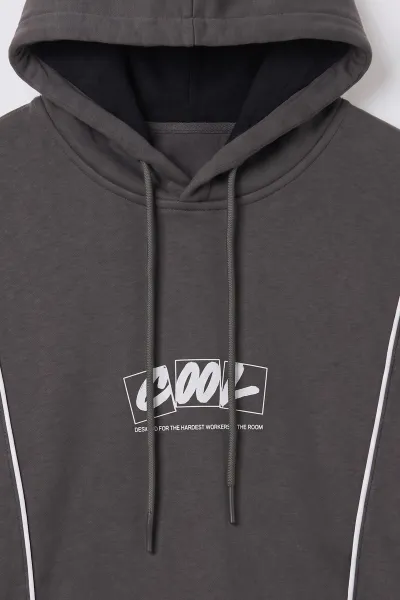 Haki Üç İp Şardonlu Kapüşonlu Erkek Sweatshirt 500073