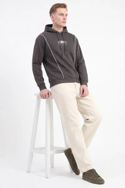 Haki Üç İp Şardonlu Kapüşonlu Erkek Sweatshirt 500073