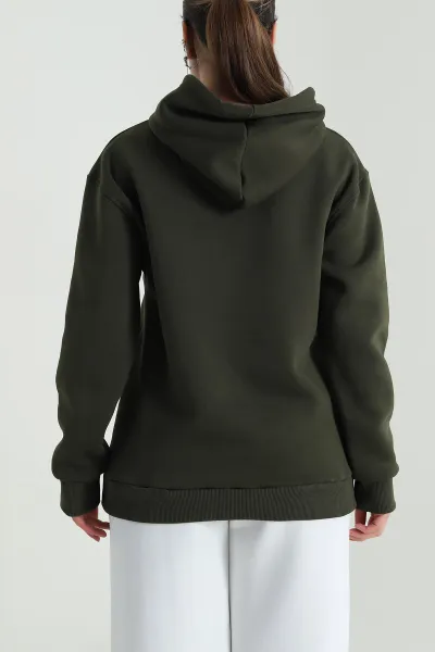 Haki Üç İplik Şardonlu Kadın Sweat 496728