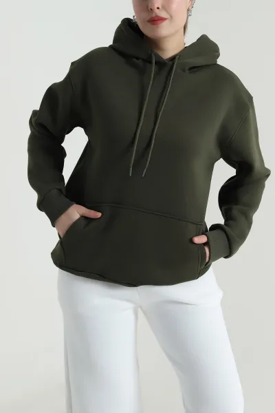 Haki Üç İplik Şardonlu Kadın Sweat 496728