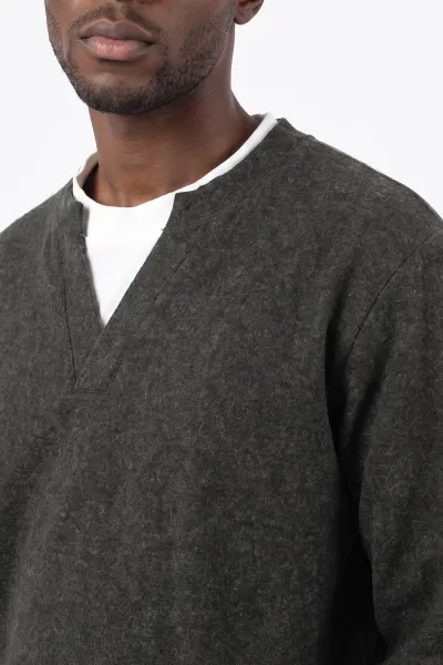 Haki V Yaka Triko Erkek Sweatshirt 492019