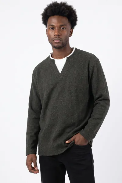 Haki V Yaka Triko Erkek Sweatshirt 492019