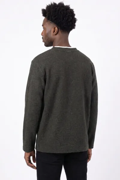 Haki V Yaka Triko Erkek Sweatshirt 492019