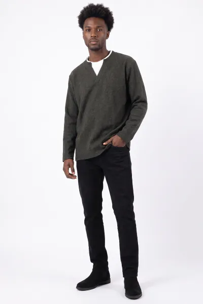 Haki V Yaka Triko Erkek Sweatshirt 492019