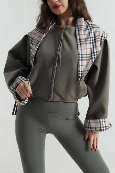 Haki Yakasız Bomber Kadın Trenç Ceket 496648