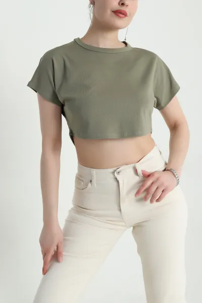 Haki Yarasa Kol Dalgıç Kadın Crop 456094