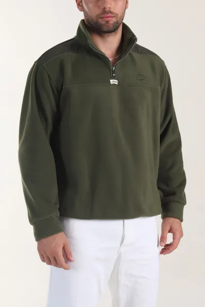 haki-yarim-fermuarli-nakis-detayli-dik-yaka-polar-kumas-erkek-sweatshirt-404237