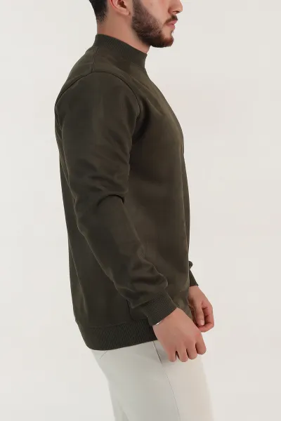 Haki Yazı Detaylı Bisiklet Yaka Erkek Sweatshirt 396974