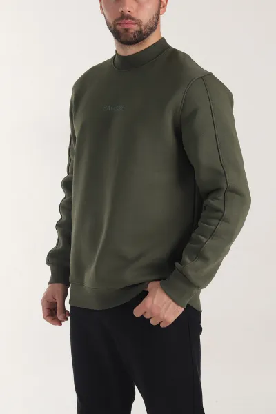 Haki Yazı Detaylı Bisiklet Yaka Erkek Sweatshirt 404760