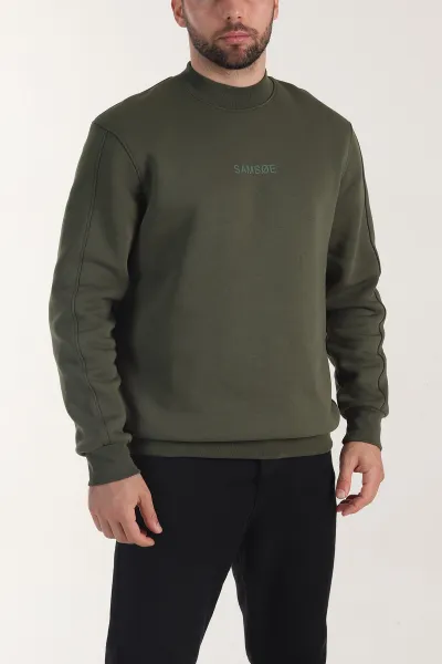 Haki Yazı Detaylı Bisiklet Yaka Erkek Sweatshirt 404760
