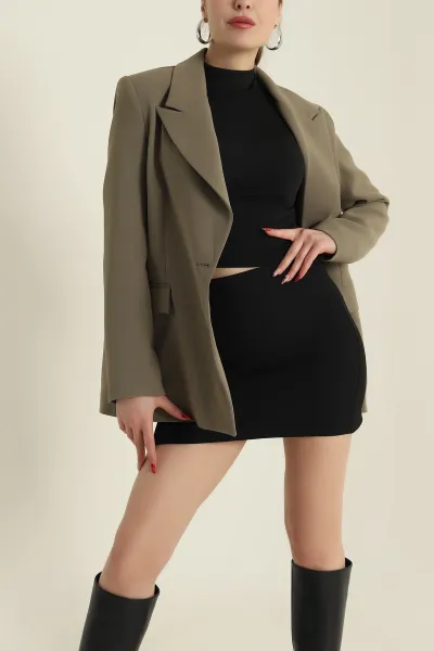 Haki Yeni Sezon Tek Düğme Astarlı Linda Double Kadın Ceket 425320