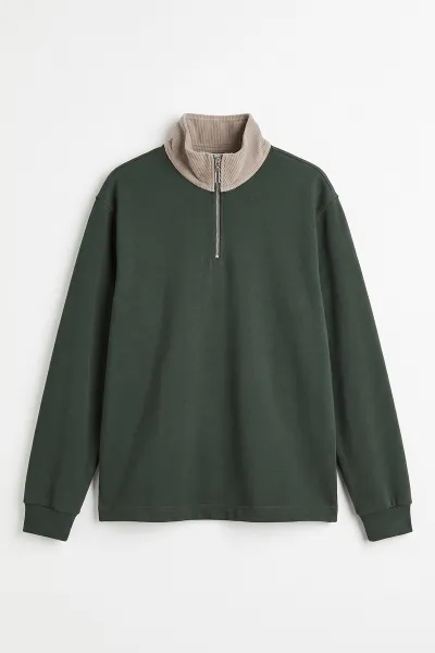 Haki Yeni Sezon Yarım Fermuarlı Erkek Sweatshirt 501126