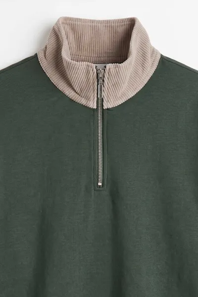 Haki Yeni Sezon Yarım Fermuarlı Erkek Sweatshirt 501126