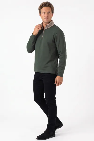 Haki Yeni Sezon Yarım Fermuarlı Erkek Sweatshirt 501126