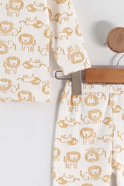 Hardal (1-3 Yaş) Aslan Desenli Raporlu Çocuk Pijama Takım 459403