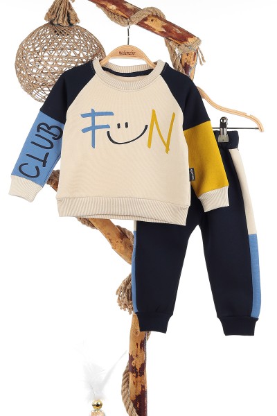 Bebe Mavisi Hardal (1-4 Yaş) Fün Baskılı Üç İp Şardonlu Erkek Çocuk Takım 141369