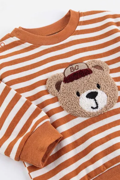 Hardal (6-12 Ay)Süzene Ayıcık Nakışlı Çizgili Erkek Bebek Takım 476496