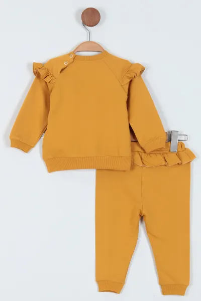 Hardal (6-24 Ay) Nakışlı Fırfırlı Kız Bebe Takım 226784