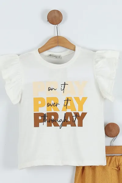 Hardal (6-9 Yaş) Pray Baskılı Bürümcük Pantolonlu Kız Çocuk Takım 283727