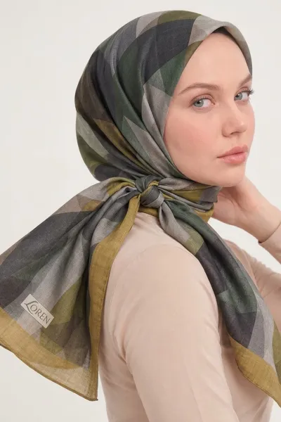 Hardal 90x90 Cm Dijital Baskılı Prizma Desen Soft Eşarp 498512