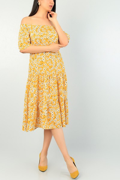hardal-beli-lastikli-dokuma-elbise-70143