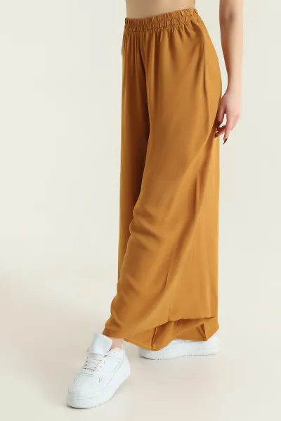 Hardal Beli Lastikli Şalvar Dokuma Kadın Pantolon 430046