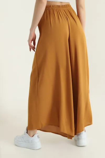 Hardal Beli Lastikli Şalvar Dokuma Kadın Pantolon 430046