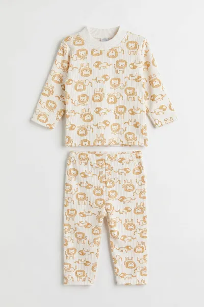 Hardal Beyaz  (1-3 Yaş) Aslan Desenli Raporlu Çocuk Pijama Takım 477333