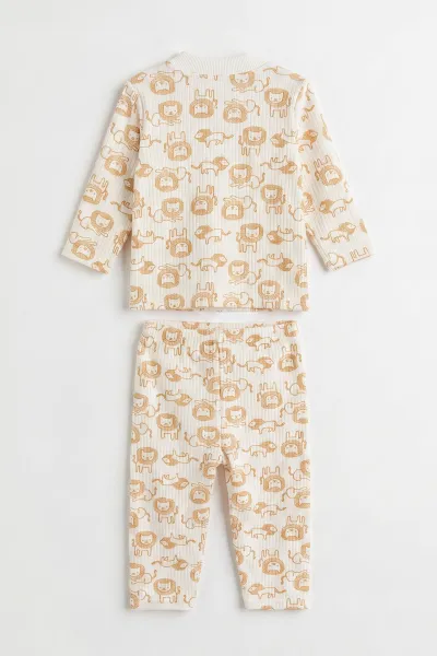 Hardal Beyaz  (1-3 Yaş) Aslan Desenli Raporlu Çocuk Pijama Takım 477333