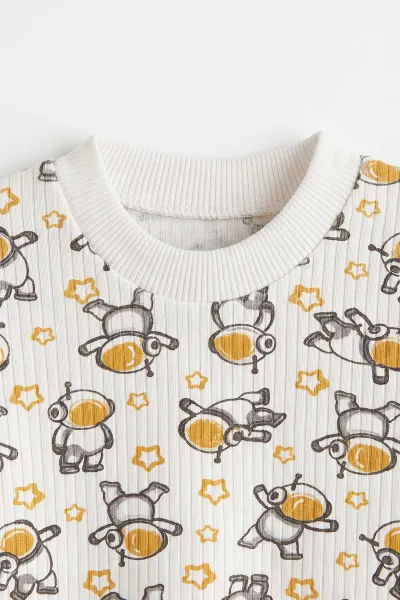 Hardal Beyaz  (1-3 Yaş) Astronot Desenli Raporlu Çocuk Pijama Takım 477344