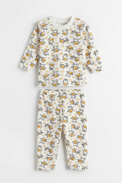Hardal Beyaz  (1-3 Yaş) Astronot Desenli Raporlu Çocuk Pijama Takım 477344