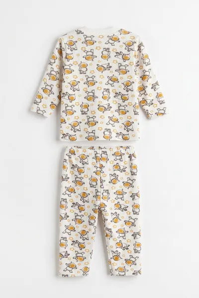 Hardal Beyaz  (1-3 Yaş) Astronot Desenli Raporlu Çocuk Pijama Takım 477344