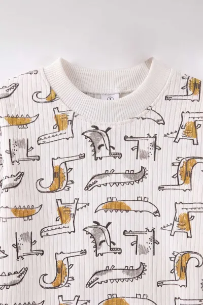 Hardal Beyaz  (1-3 Yaş) Balık Desenli Raporlu Çocuk Pijama Takım 477336