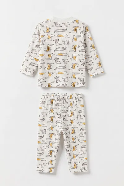 Hardal Beyaz  (1-3 Yaş) Balık Desenli Raporlu Çocuk Pijama Takım 477336