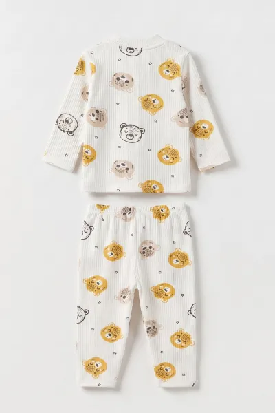 Hardal Beyaz (1-3 Yaş) Koala Kafası Baskılı Raporlu Çocuk Pijama Takım 477250